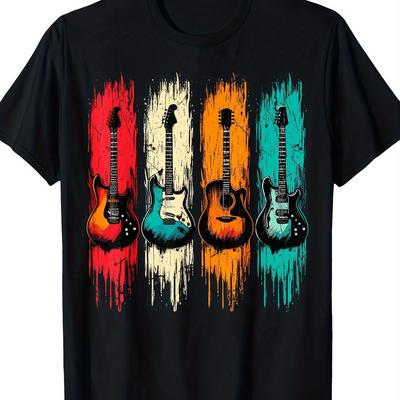 TEMU Men's Graphic T-shirt - 100% Cotton 180gsm Heavyweight Crew Neck Short Sleeve Tee With , Machine Washable Casual Shirt For Music Lovers, Artistic Tshirt | Retro | Knit Texture Image