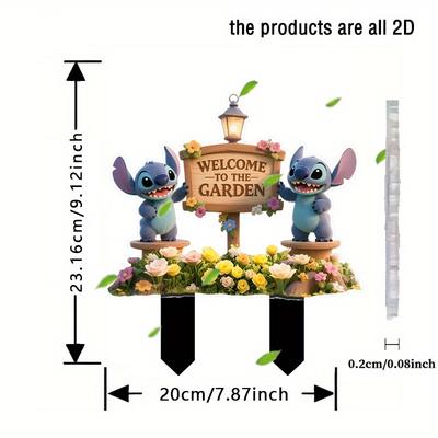 TEMU 2d Flat, Stitch Welcome Acrylic Garden Stakes - Weatherproof Outdoor Decor For Planters, Lawns, And Backyards, Perfect Housewarming Gift Or Gift For , 2d Flat Image