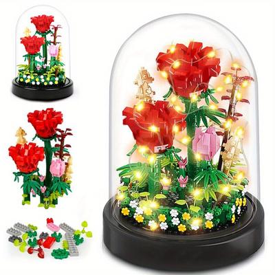 TEMU 596pcs Building Blocks Eternal Rose Decoration With Transparent Cover Kit Image