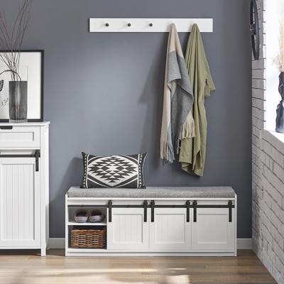 TEMU Sobuy Fsr133-w Shoe Rack, Shoe Cabinet, Entryway Storage Bench With Sliding Barn Door Image