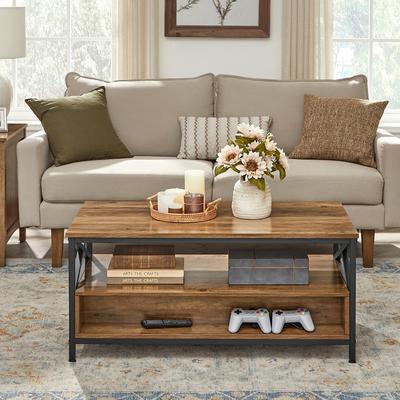 TEMU Coffee Table, Living Room Table, Sofa Table, For Living Room, With Drawers, X-shaped Struts, Open Shelf, Image