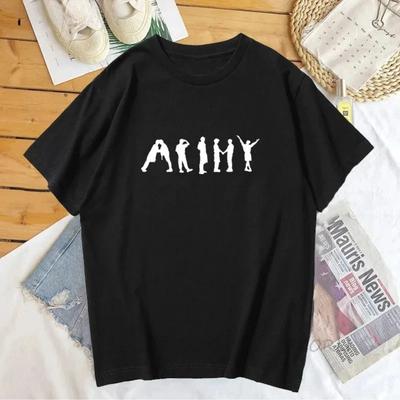 TEMU Crew Neck Kpop-inspired 'army J- ' Graphic Tee - 100% Cotton, Short Sleeve, Regular Fit, Geometric Pattern, Casual Streetwear For All , Apparel|urban Fashion Top|authentic Design Image