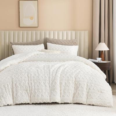 TEMU Warm Bedding Flannel Fluffy Plush Winter Bedding Quilted Geometric Cozy Duvet Cover With Zipper And Pillowcase 80x80 Cm Image