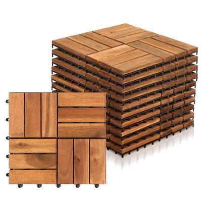 TEMU 11x Wooden Tiles 6/12 Slats Wood-plastic Patio Tiles For Garden Floor Decoration Floor Mat With Drainage And Easy-install 30x30cm 1m² Image