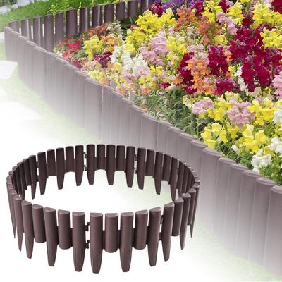 TEMU Brown Plastic Border With Wood - Look For Lawn Edge, Flower Beds And Mowing Image
