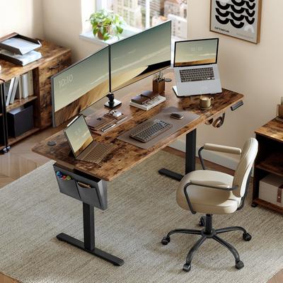 TEMU Height-adjustable Electric Desk, 70 X 160 X (72-120) Cm, Adjustable Table, Memory Function For 4 , For Home Office, Study Image