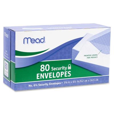Mead 75212 Security Envelopes, #6.75, 80/PK, White - Pack of 80