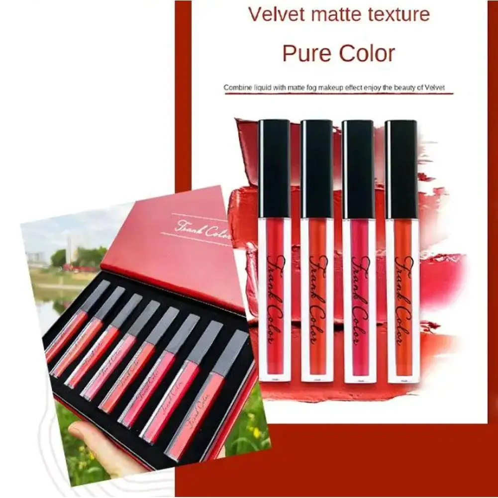 Lipgloss, halbmatt, 8 Farben, langlebig, samtig, nicht trocknend, geeignet für alle Haut, feuchtigkeitsspendender Lipgloss, pralle Lippenbraun, Kosmetik Image