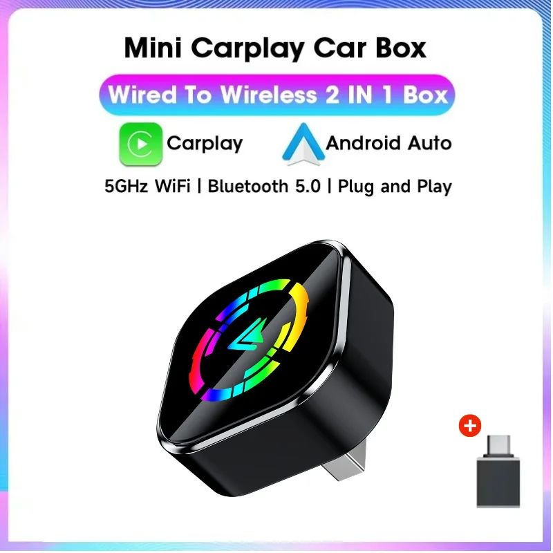 Drahtlose Carplay Android Auto Adapter 2 in 1 Mini Auto AI Box AI Smart Box Für Audi Toyota Mazda Nissan Kia Ford Opel Skoda Image
