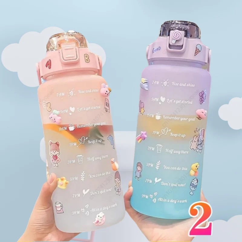 2-Liter-Wasserflasche bleiben hydratisiert, motiviert, auslaufsicherer Kunststoff, Sportflasche, Erinnerungszeiten, Sport, Outdoor, Fitness, Büro, Innenbereich Image