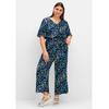 Jumpsuit SHEEGO "Große Größen", Damen, Gr. 48, Normalgrößen, blau (tiefblau bedruckt), Obermaterial: 100% Viskose, gemustert, feminin, figurumspielend lang, V-Ausschnitt, Kurzarm, Overalls, in Wickeloptik, mit Cut-out-Ärmeln