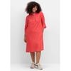 Blusenkleid SHEEGO "Große Größen", Damen, Gr. 56, Normalgrößen, rot (hummer), Obermaterial: 55% Leinen, 45% Viskose, unifarben, casual, figurumspielend kniebedeckend, ohne Ausschnitt, 3/4-Ärmel, Kleider, aus Leinen-Viskose-Mix