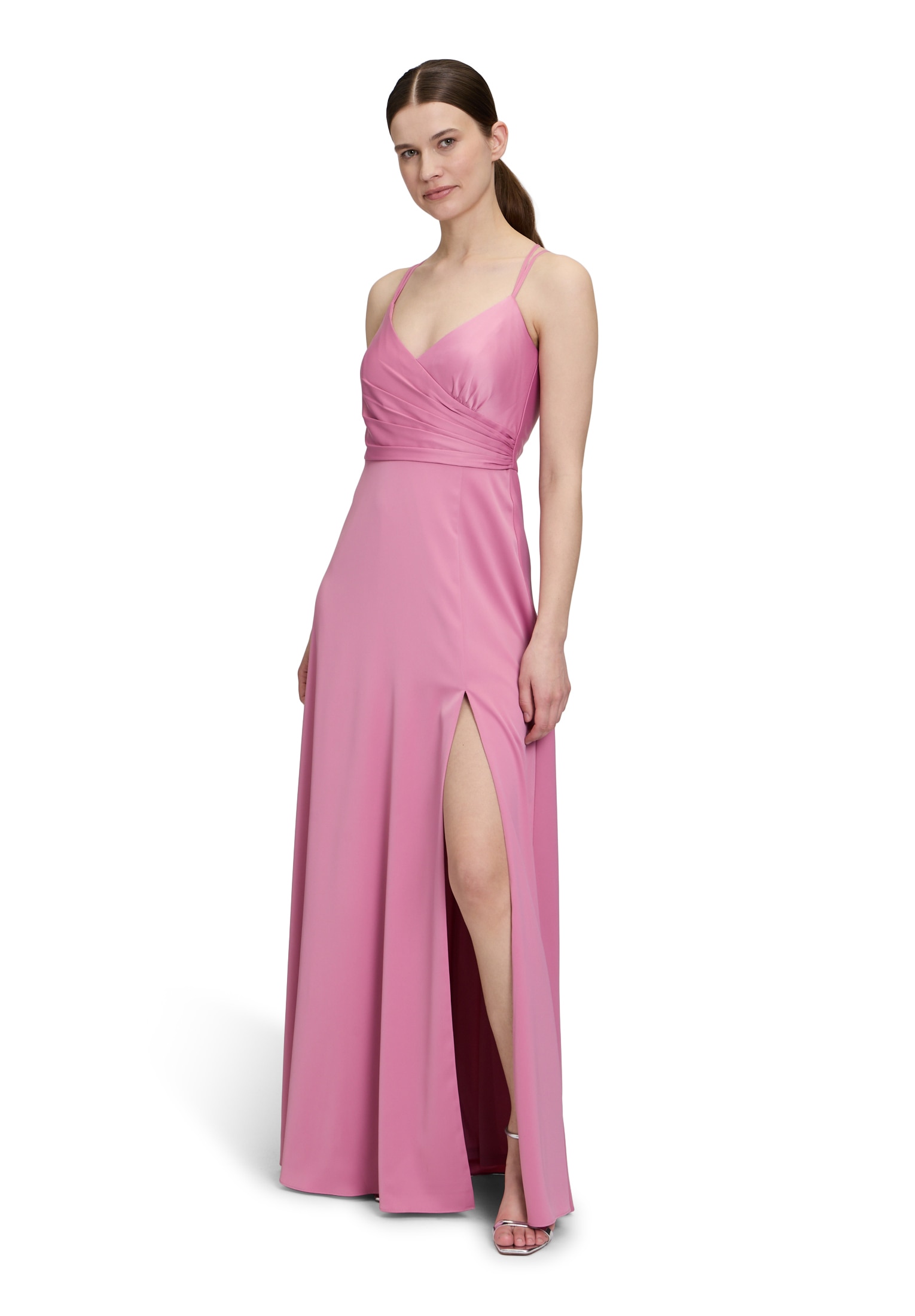 Abendkleid VERA MONT "Vera Mont Damen Abendkleid mit V-Ausschnitt", Damen, Gr. 40, Normalgrößen, rosa (perfect rose), Satin, Obermaterial: 97% Polyester, 3% Elasthan. Futter: 100% Polyester., figurbetont lang, Kleider, Schlitz Image