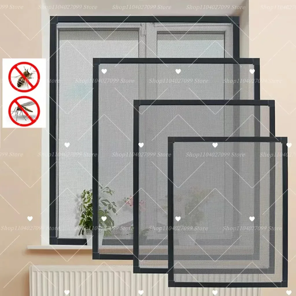 Anpassbare Größe, Mückenschutz, Anti-Insekten, wiederverwendbare Moskitonetze, selbstklebend, schwarz, Anti-Mücken-Fensterschutz für Fenster Image