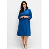 Blusenkleid SHEEGO "Große Größen", Damen, Gr. 56, Normalgrößen, blau (blaubeere), Obermaterial: 55% Leinen, 45% Viskose, unifarben, casual, figurumspielend kniebedeckend, ohne Ausschnitt, 3/4-Ärmel, Kleider, aus Leinen-Viskose-Mix