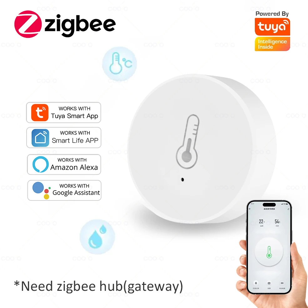 Tuya Zigbee 3.0 Temperatur- und Feuchtigkeitssensor, Fernüberwachung, batteriebetrieben, funktioniert mit Smart Life Alexa Google Home Image