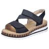 Keilsandalette RIEKER, Damen, Gr. 39, blau (nachtblau), Nubuklederimitat, unifarben, klassisch, Schuhe, Riemchensandale, Sommerschuh, Urlaubschuh mit Klettriemchen