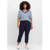 Cargohose SHEEGO "Große Größen", Damen, Gr. 50, Normalgrößen, blau (tiefblau), Obermaterial: 97% Baumwolle, 3% Elasthan, unifarben, casual, comfort fit 7/8-Länge, Hosen, in 7/8-Länge, mit Teilgummibund