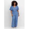 Jumpsuit SHEEGO BY JOE BROWNS "Große Größen", Damen, Gr. 50, Normalgrößen, blau (blau gemustert), Obermaterial: 100% Viskose (LENZING ECOVERO), gemustert, feminin, figurumspielend lang, V-Ausschnitt, Kurzarm, Overalls, mit Blümchenprint, aus Viskose