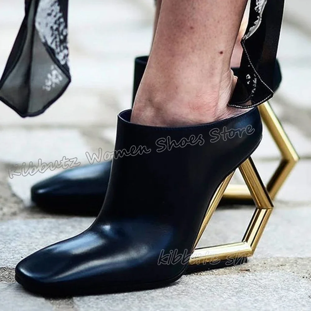 Metall Seltsame Heels Pumps Leder Einfarbig Slip-On Mode Elegante Prägnante Sexy Neuheit Elegante Frauen Schuhe Heels Karree