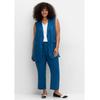 7/8-Hose SHEEGO "Große Größen", Damen, Gr. 48, Normalgrößen, blau (blaubeere), Obermaterial: 55% Leinen, 45% Viskose, unifarben, casual, comfort fit 7/8-Länge, Hosen, aus Leinen-Mix, mit Teilgummibund