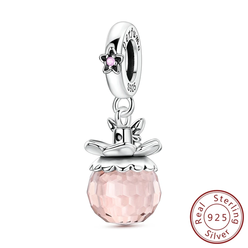 New IN 925 Sterling Silver Pink Glazed Beads Perfume Pendant Charms Beads Jewellery Fit 925 Original Bracelet For Women DIY Gift