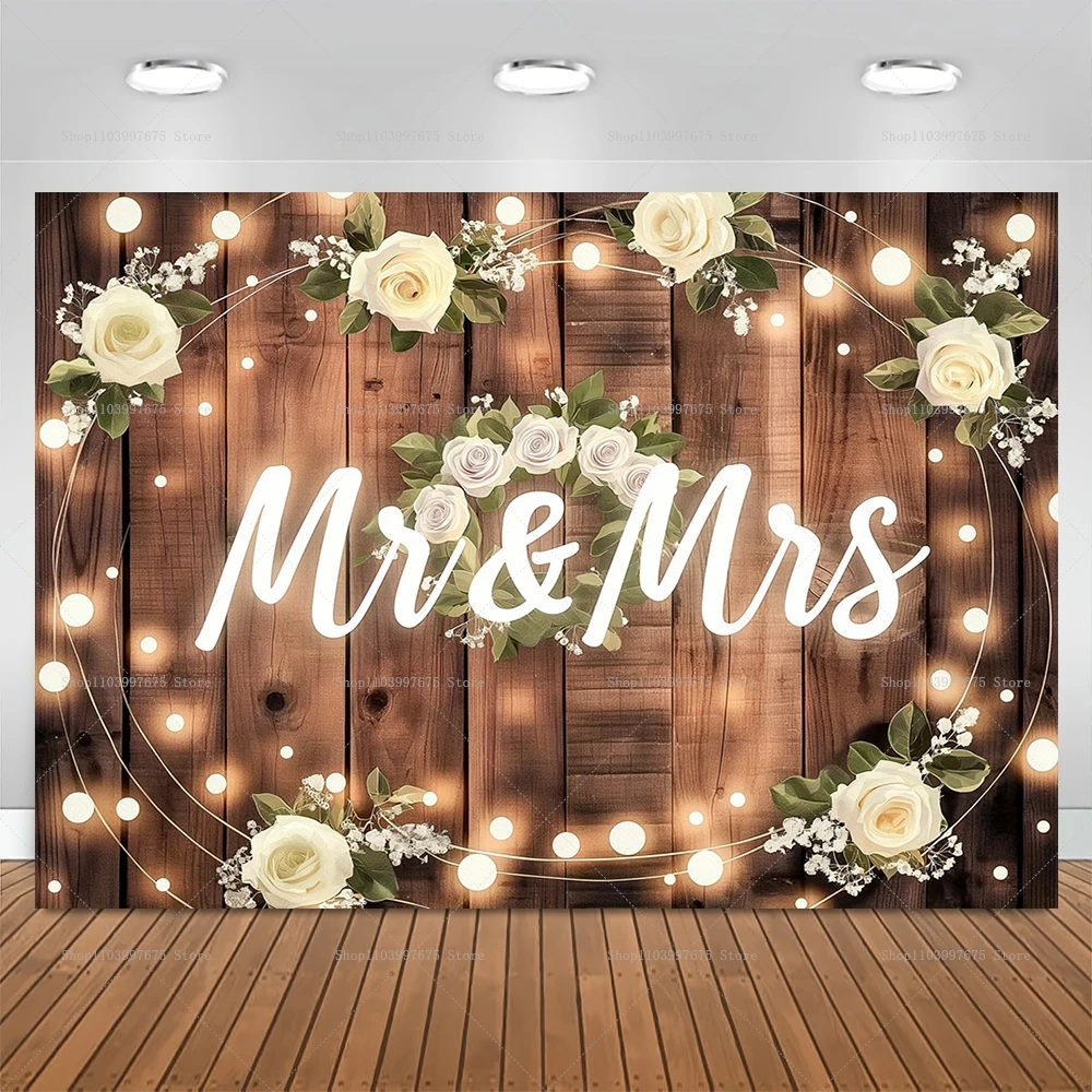 Mr & Mrs Rustikaler Holzhintergrund für Hochzeit, Brautparty, Junggesellenabschied, Dekorationen, Fotografie-Hintergrund, Fotokabinen-Requisiten Image