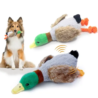 Plush Green Head Duck Squeaky Toy Realistic Wild Duck Design Chew-Resistant Durable Dog Toy for Puppies Interactive Pet Supplies