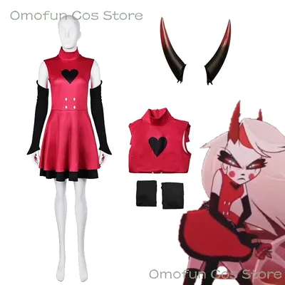 Hazbin Charlie Morningstar Hotel Cosplay Kostüm Kleid Perücke Mad Fight Anzug Anime Halloween Party Image