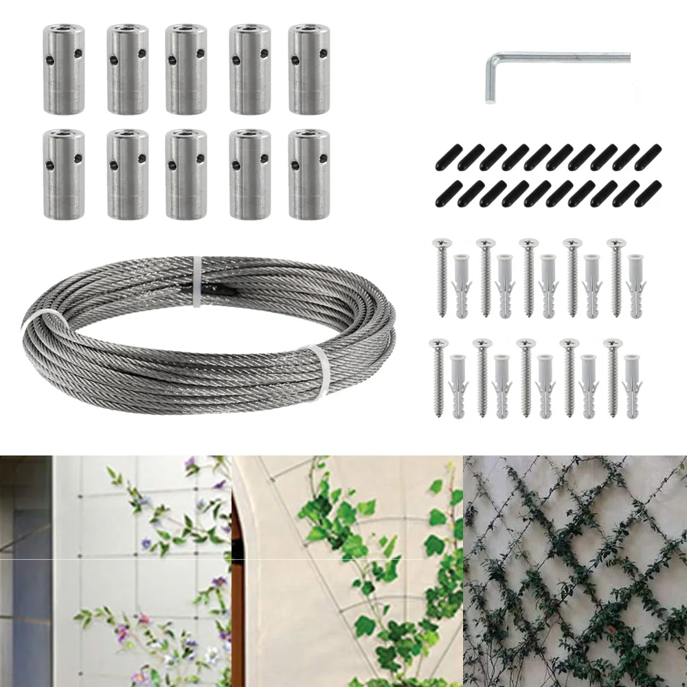 10pack Green Wall Stainless Steel Hubs 1/8" Wire Cable Trellis System Kit for Climbing Plants Vines Brick Wall Fence Panels Image