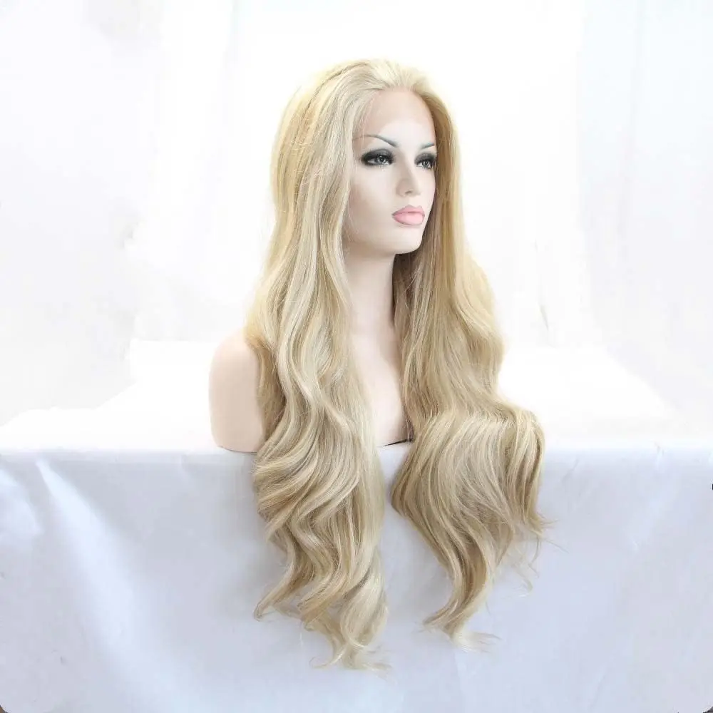 Synthetische blonde Lace-Front-Perücken für Frauenhaare, lange gewellte Perücken, hitzebeständige Faser, lange Haarperücken Image