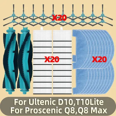 Zubehör passend für (Ultenic D10, T10Lite, Proscenic Q8, Q8 Max) Staubsaugerroboter, Hauptwalze, Seitenbürste, Wischpad, Filter, Hepa-Teile Image