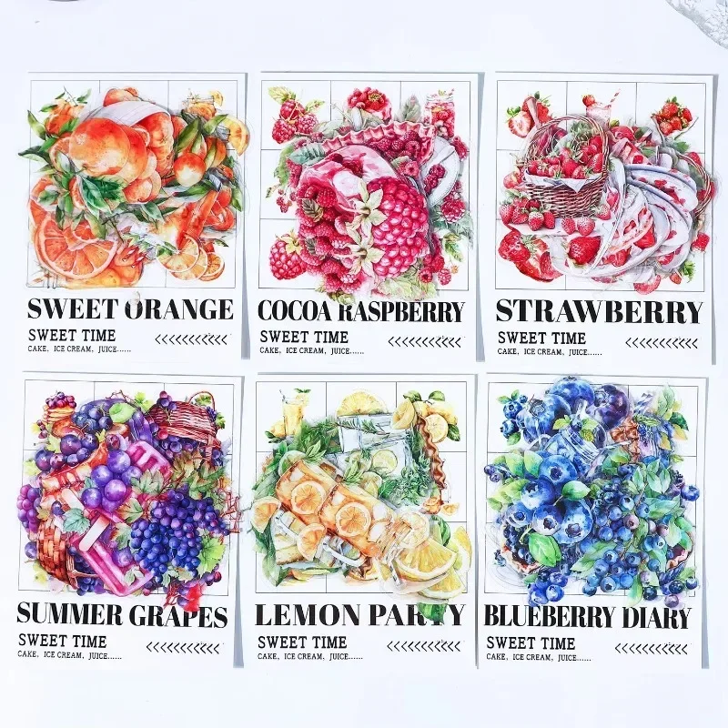 30 Stück pro Packung, süße Zeit, Obst-Hintergrund-Aufkleber, Materialien, Schreibwaren, Handbuch, Blaubeere, dekoratives Sammelalbum, 140 x 95 mm Image