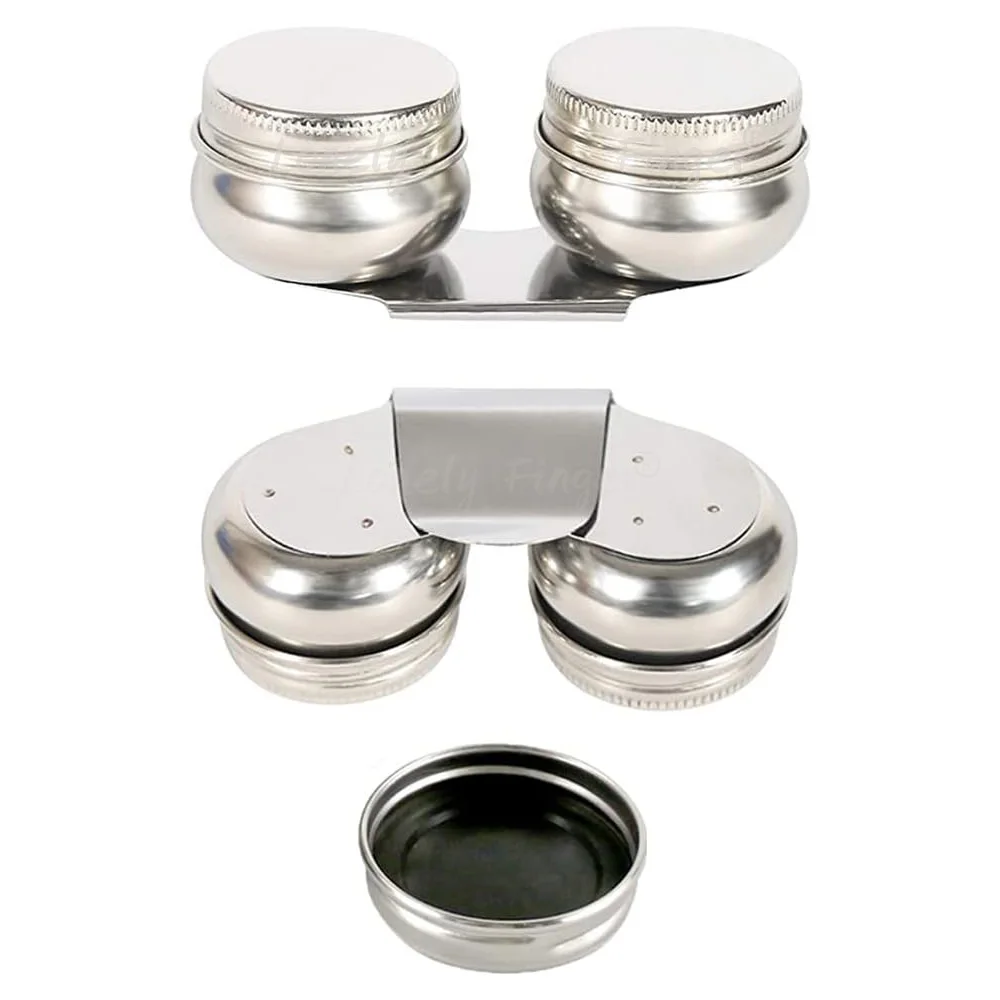 2 Stück Doppel-Palettenbecher, Edelstahl, große Öffnung, Ölfarbe, Lösungsmittelbehälter mit Deckel, Künstler für Aquarell, Acryl Image