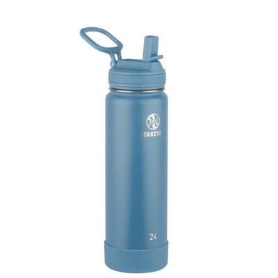 Takeya Actives Insulated Reusable Stainless Steel Water Bottle With Straw Lid, 24 Oz, Bluestone