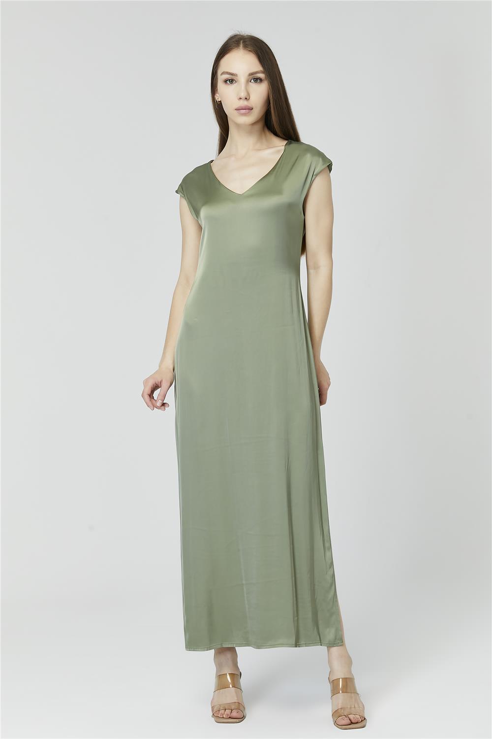 Langes V-Ausschnitt Schlitz Kleid Image