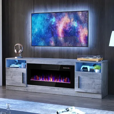 Fireplace TV Stand with 36" Fireplace Up to 80" TVs,70" Entertainment Center with LED Lights,Remote