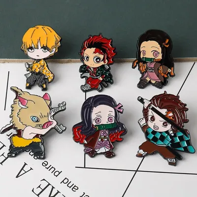 6PCS Anime Enamel Pin Nezuko Brooches for Women Lapel Pins Badges on Backpack Cosplay Accessories