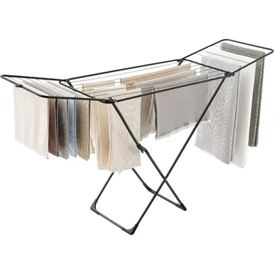 Clothes Drying Rack, Metal Laundry Drying Rack, Foldable, Space-Saving, Free-Standing Airer, with 2
