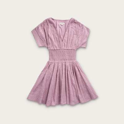 Tecovas Women's Mini V-Neck Ruched Dress, Lavender, Cotton, Size XL