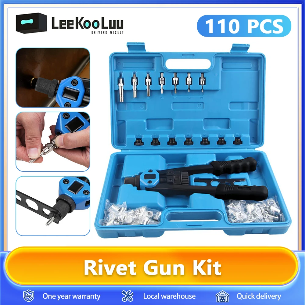 Set di pinze per dadi per rivetti, set di pinze per rivetti filettati, 110 dadi per rivetti in M5 M6 M8 M10 M12, pistola per dadi per rivetti per rivetti a mano resistente