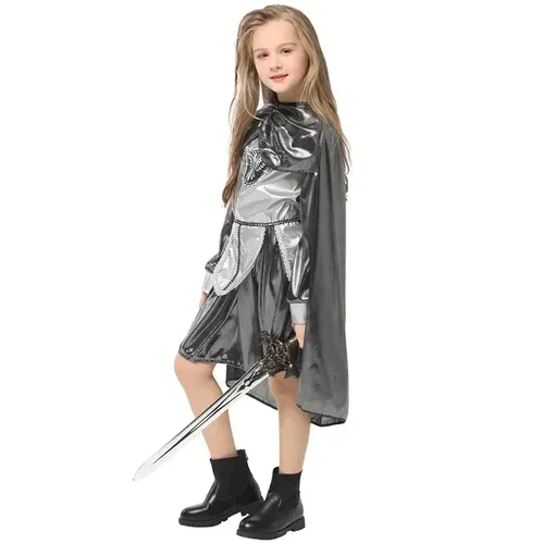 Costume de chevalier Kokor médiéval en argent pour filles, spectacle de samouraï féminin, fête de carnaval imbibée, mascarade Tim Py Play
