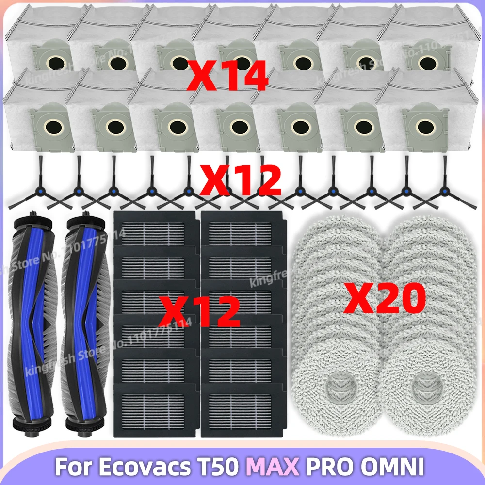Compatibile con (Ecovacs T50 MAX Pro Omni / T50 MAX PRO OMNI Gen2 – NON compatibile con T50 PRO OMNI) Parti per aspirapolvere Spazzole Filtro HEPA Panno Sacco