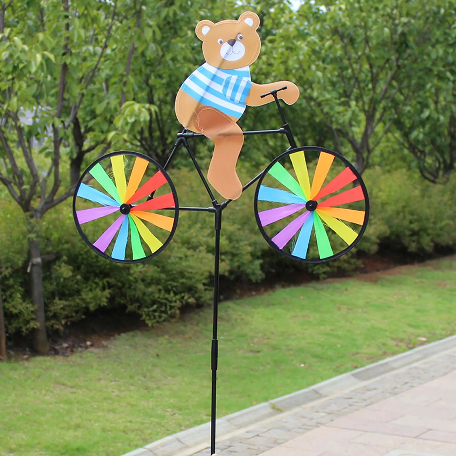 Piquets de jardin tourbillonnants, animal mignon 3D sur vélo, art de la cour de moulin à vent, décorations pour la décoration de jardin de vacances