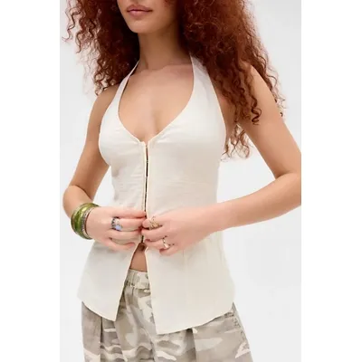 UO Sari Linen Vest Jacket - Neutral M at Urban Outfitters