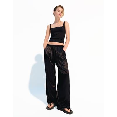 Bershka Wide-Leg Satin Jogger Trousers Women Xs Black