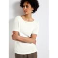 T-Shirt STREET ONE, Damen, Gr. 36, weiß (sanftes weiß), Jersey, Obermaterial: 56% Polyester, 44% Viskose, unifarben, casual, regular fit taillenbedeckt, U-Boot-Ausschnitt, Kurzarm gerader Abschluss, Shirts, mit U-Boot Ausschnitt