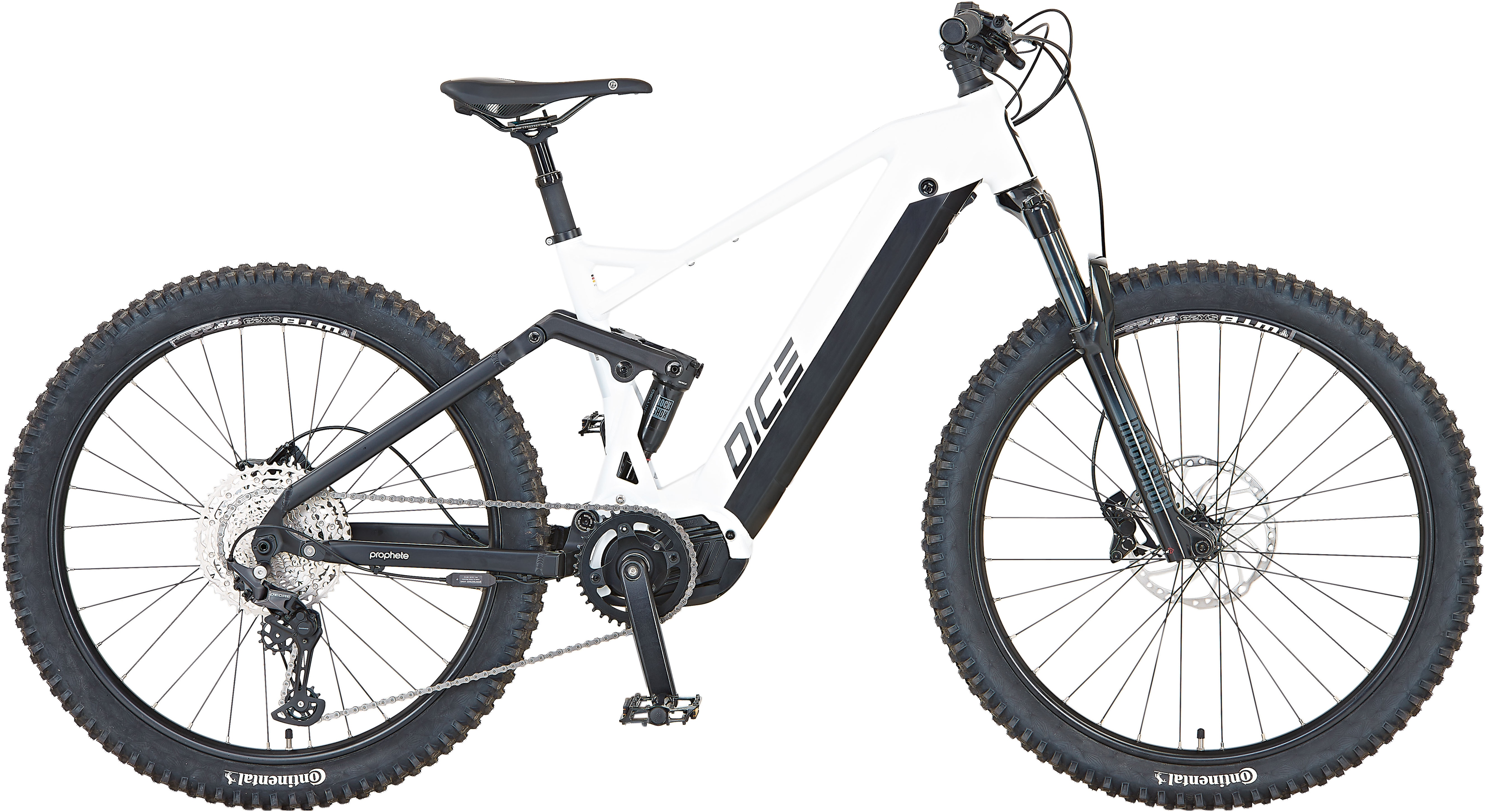 E-Bike PROPHETE "DICE 5.0" Gr. 48, weiß (weiß, schwarz), Elektrofahrräder, 48cm, 27,5 Zoll (69,85cm), Pedelec, Elektrofahrrad für Damen u. Herren, MTB Image