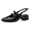 Slingpumps TAMARIS, Damen, Gr. 42, schwarz (schwarz, lack), Lacklederimitat, elegant, Schuhe, Blockabsatz, Abendschuh in modischer Karreeform