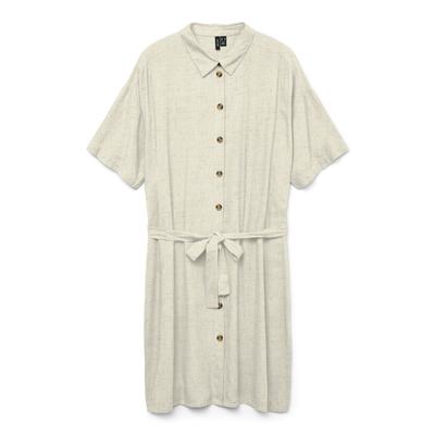 Blusenkleid VERO MODA "VMTHEA SS SHORT SHIRT DRESS WVN NOOS", Damen, Gr. S (36), N-Gr, weiß (moonbeam detail:melange), Web, Obermaterial: 70% Viskose, 30% Leinen, meliert, modisch, kurz, Kurzarm, Kleider Image
